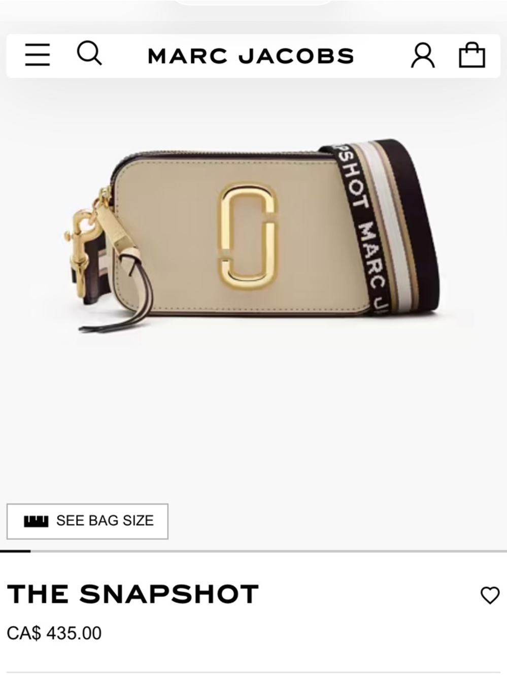 Marc Jacobs Beige Snapshot Camera Bag with Striped Black Strap